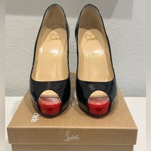 Christian Louboutin Glossy Black and Red Peep Toe Heels